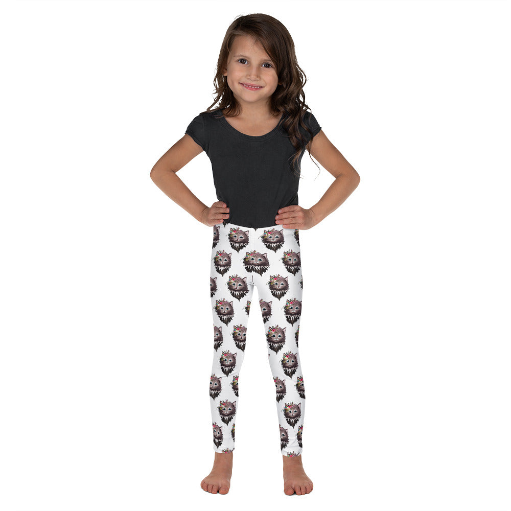 Cute Cat Face with Flowers on Head Leggings, No. 0154