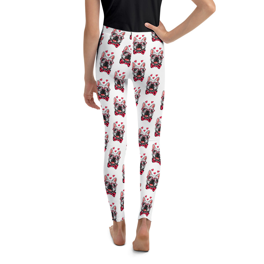 Cute French Bulldog Dog with Funny Heart Glasses Leggings, No. 0198