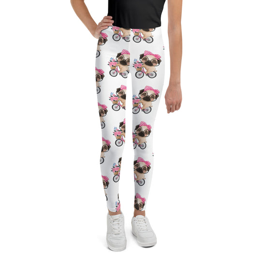 Cute Little Pug Dog Riding Bicycle Leggings, No. 0364