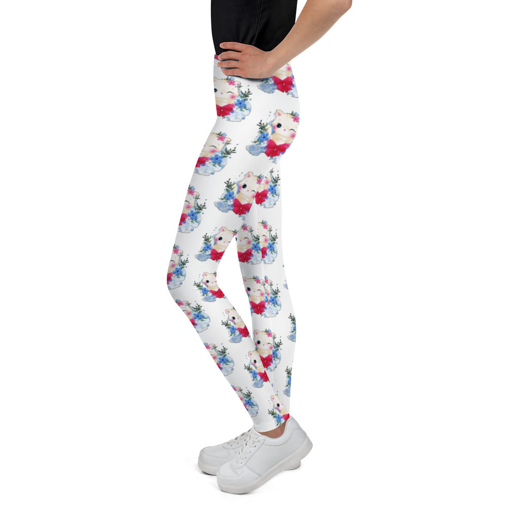 Cute Kitty Cat with Flowers Leggings, No. 0329