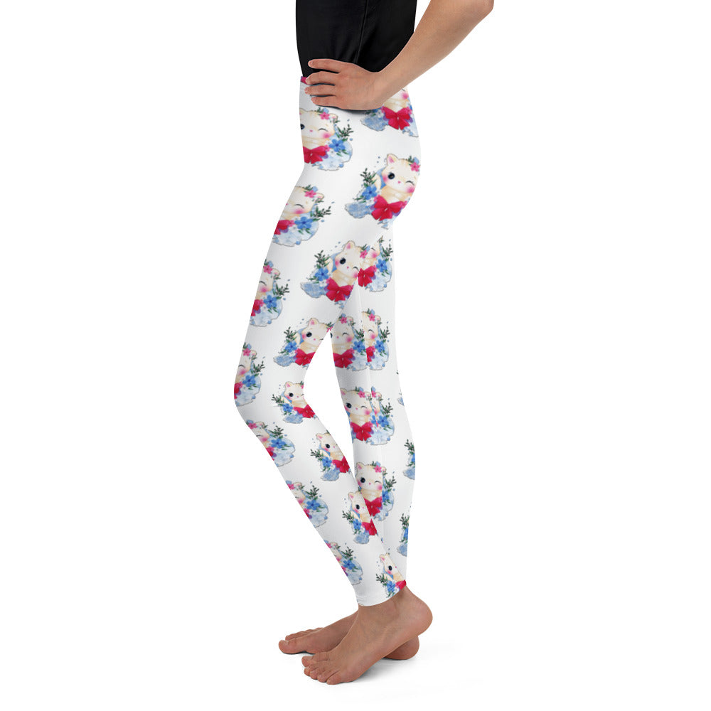 Cute Kitty Cat with Flowers Leggings, No. 0329