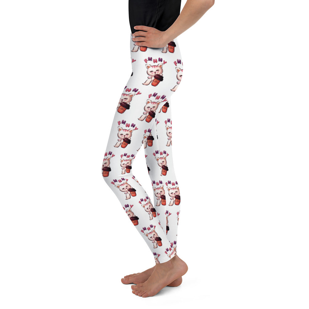 Funny Kitty Cat Drinking Coffee Leggings, No. 0421