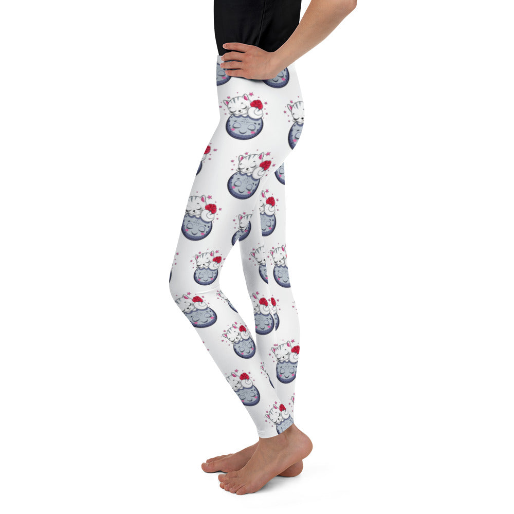 Cute Kitty Cat Sleeping on Moon Leggings, No. 0324