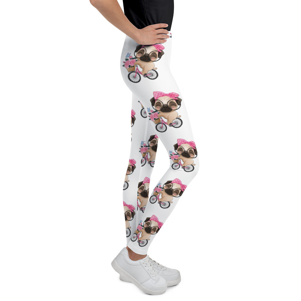 Cute Little Pug Dog Riding Bicycle Leggings, No. 0364