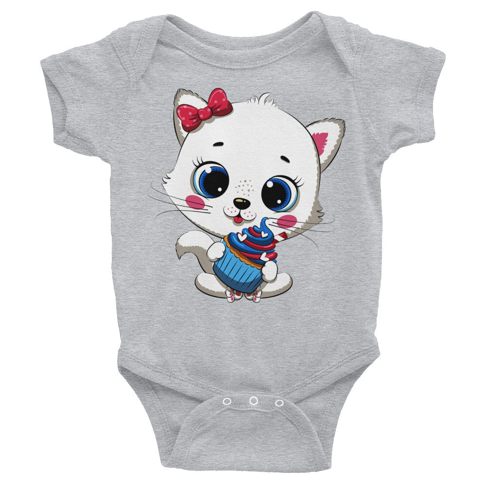 Cute Baby Cat Eating Cupcake Bodysuit, No. 0267