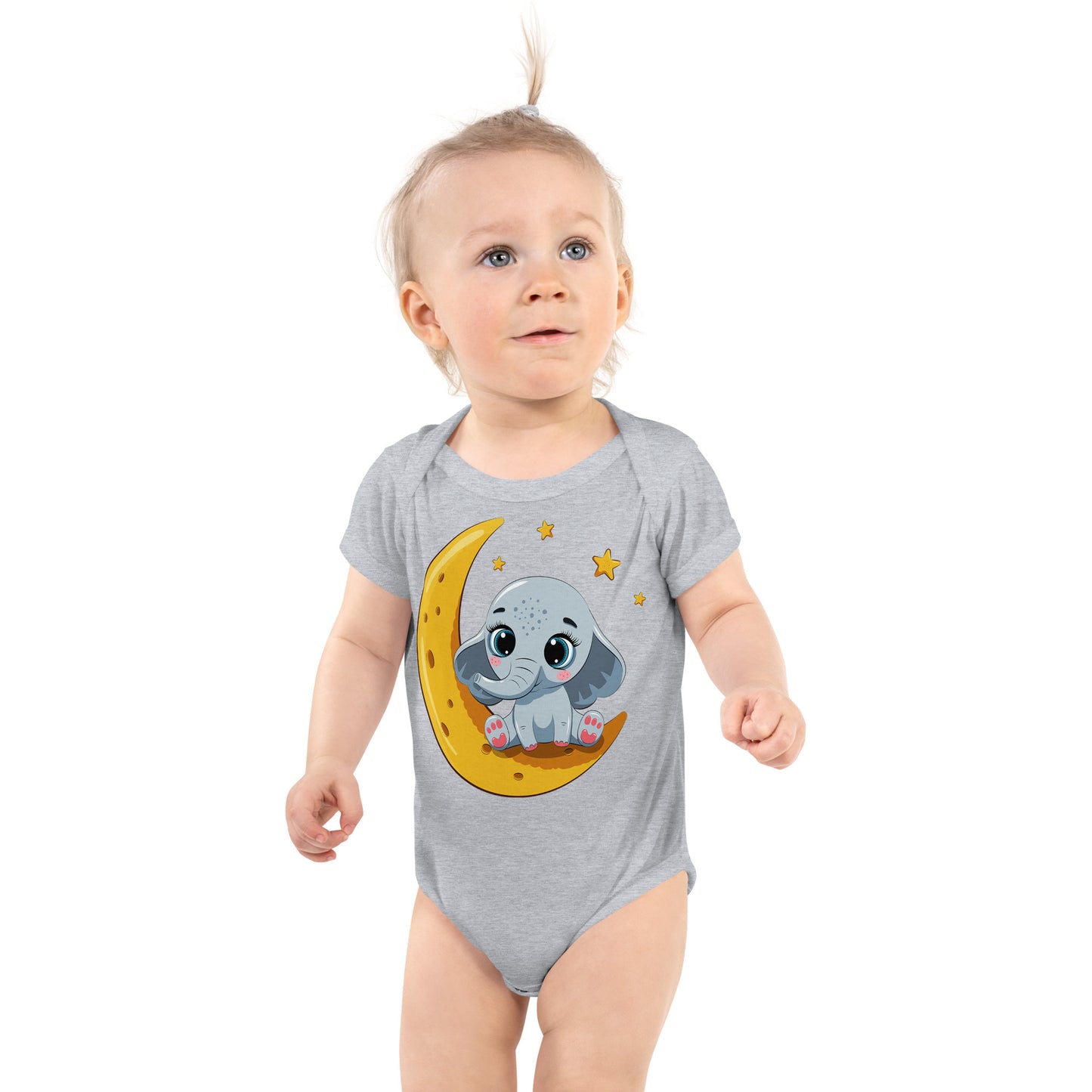 Cute Baby Elephant Sitting on the Moon Bodysuit, No. 0085