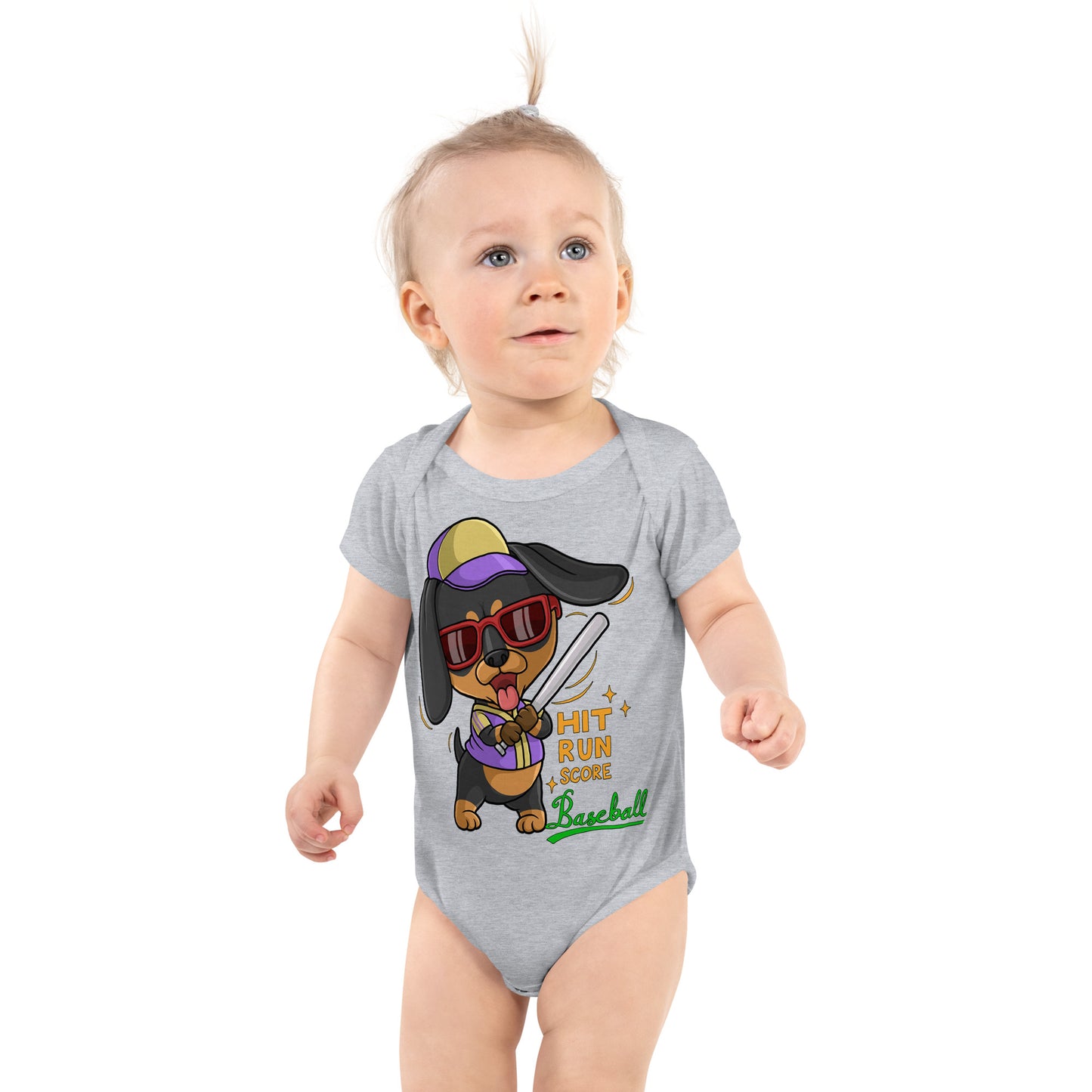 Cool Dachshund Dog Playing Baseball Bodysuit, No. 0255