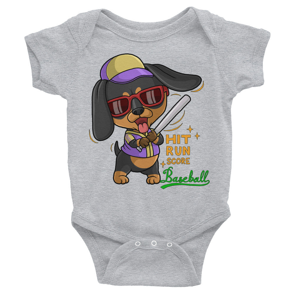 Cool Dachshund Dog Playing Baseball Bodysuit, No. 0255