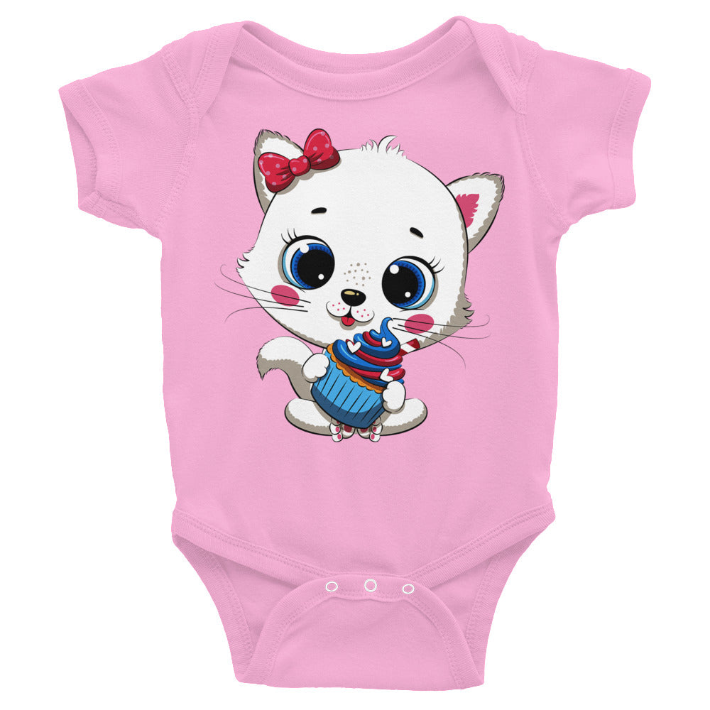 Cute Baby Cat Eating Cupcake Bodysuit, No. 0267