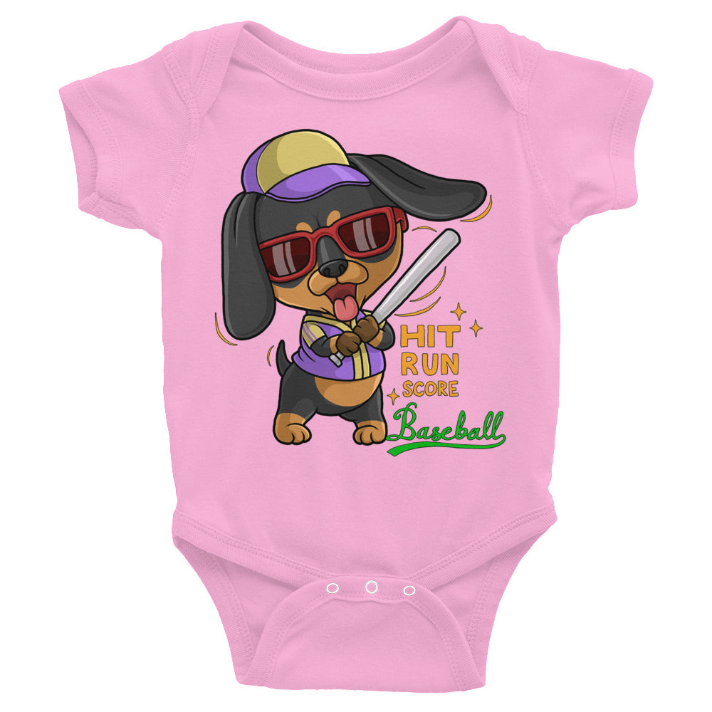 Cool Dachshund Dog Playing Baseball Bodysuit, No. 0255