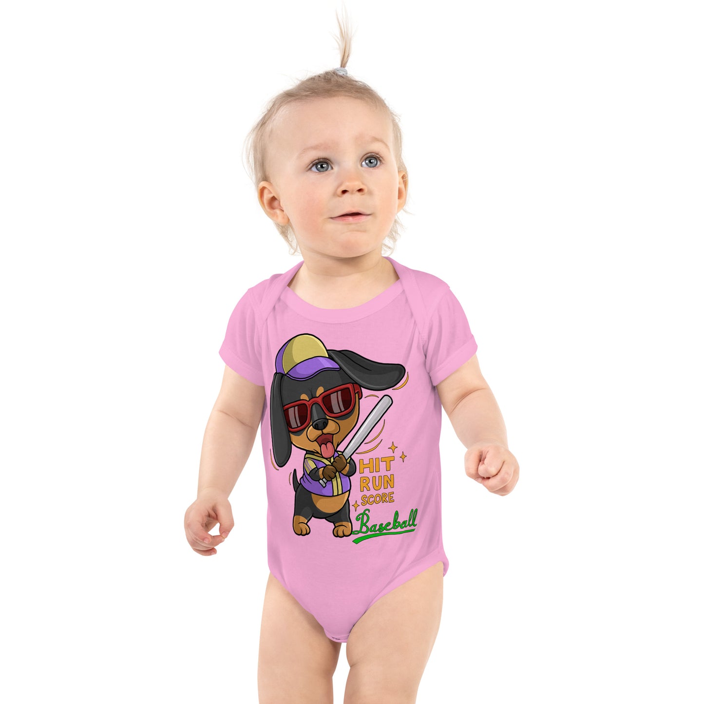 Cool Dachshund Dog Playing Baseball Bodysuit, No. 0255