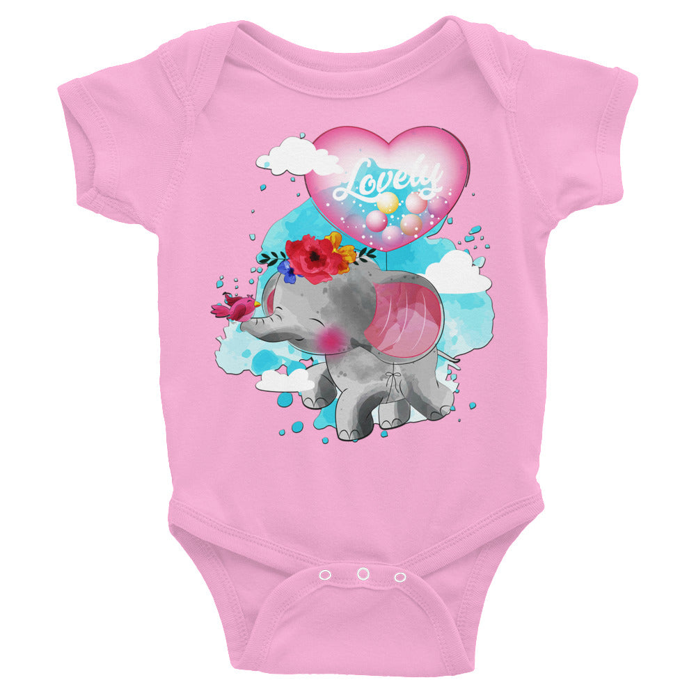 Cute Elephant with Love Balloon Bodysuit, No. 0084