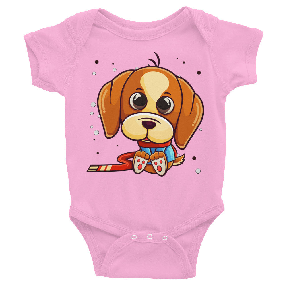 Cute Puppy Dog Wearing Winter Outfits Bodysuit, No. 0372