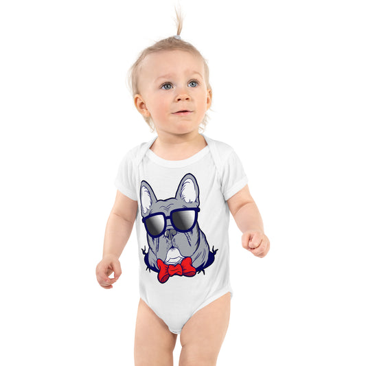 Cool French Bulldog Dog with Glasses Bodysuit, No. 0579