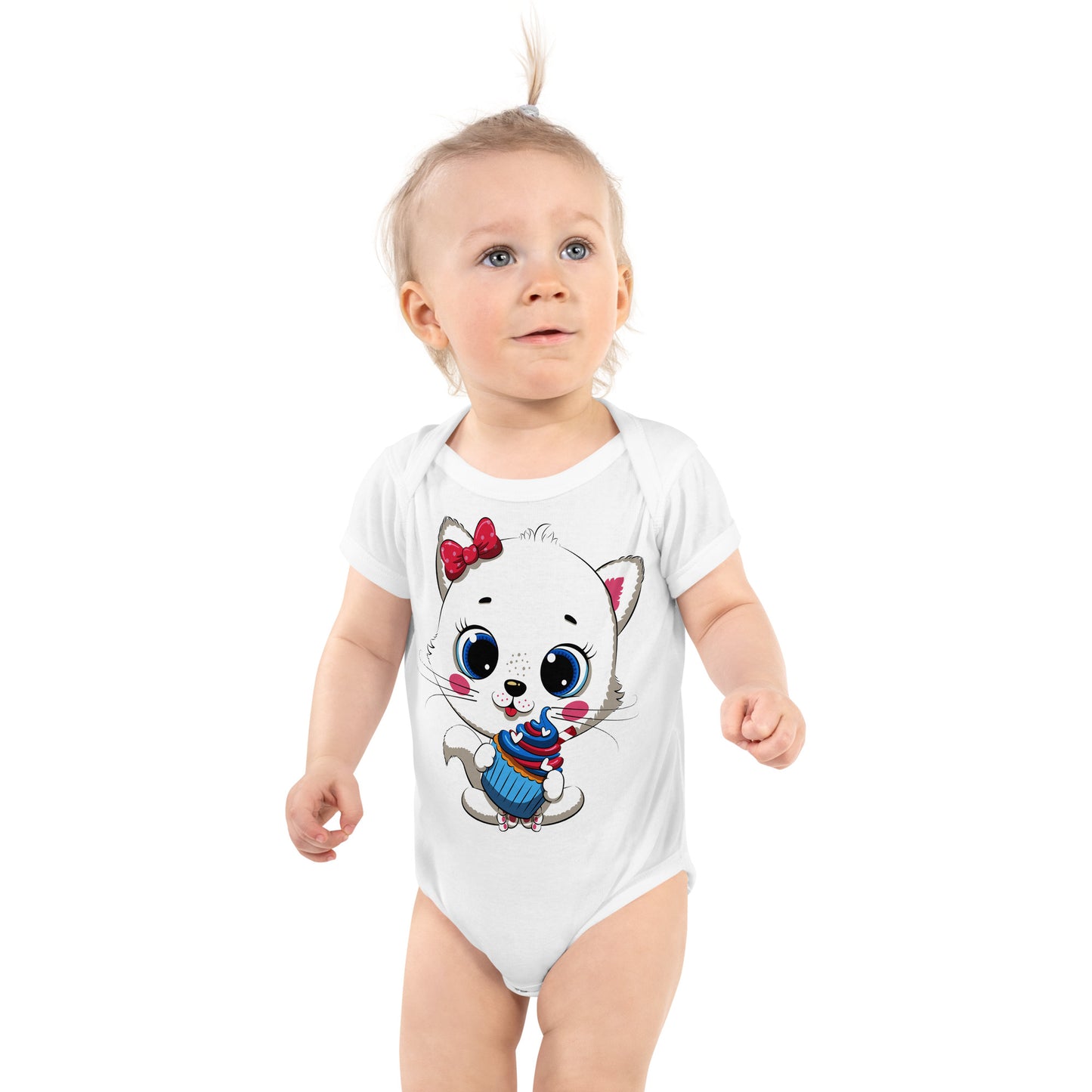 Cute Baby Cat Eating Cupcake Bodysuit, No. 0267