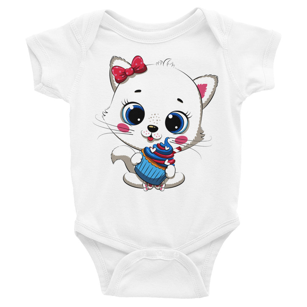 Cute Baby Cat Eating Cupcake Bodysuit, No. 0267