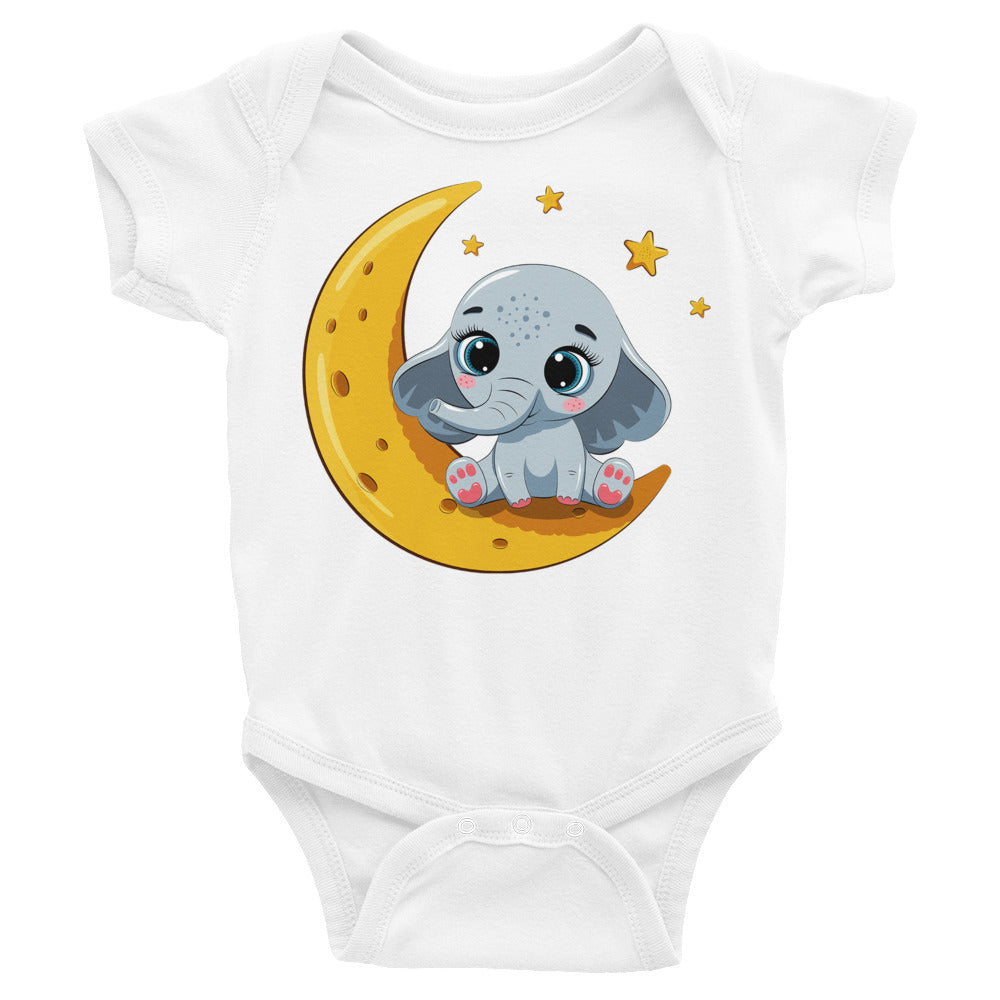 Cute Baby Elephant Sitting on the Moon Bodysuit, No. 0085