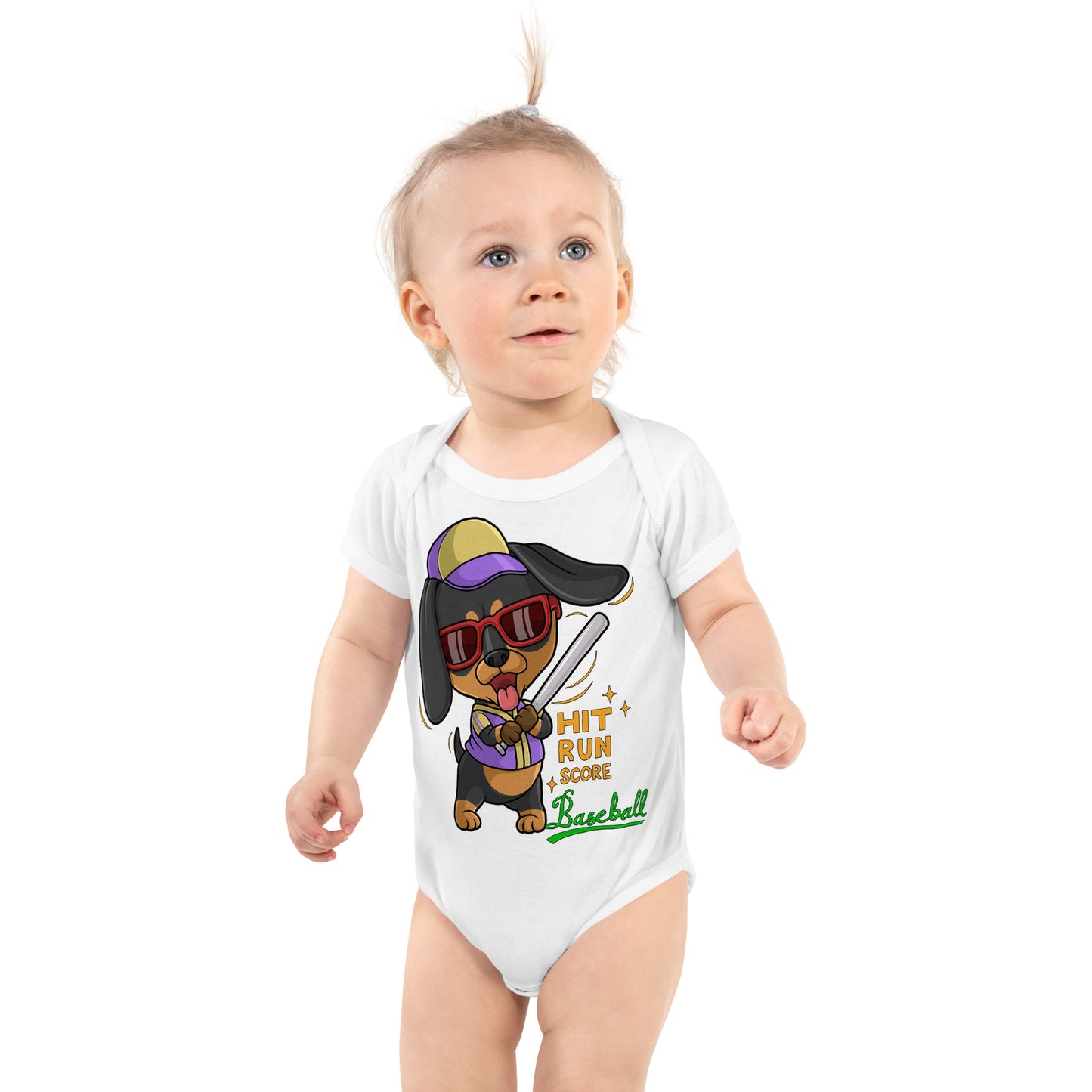 Cool Dachshund Dog Playing Baseball Bodysuit, No. 0255