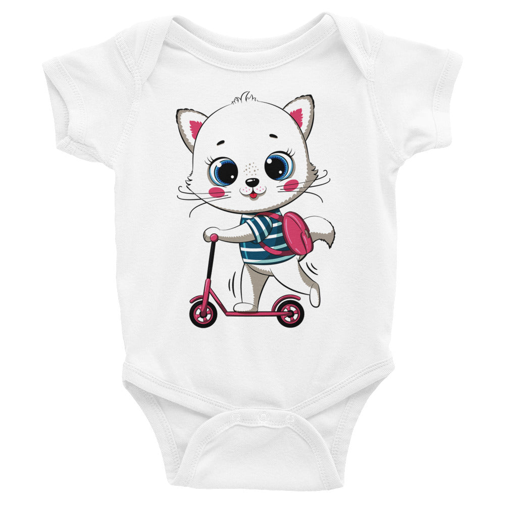 Cute Cat with Scooter Bodysuit, No. 0285