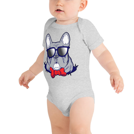 Cool French Bulldog Dog with Glasses Bodysuit, No. 0579