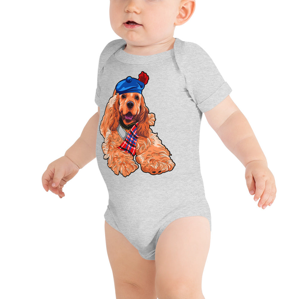 American Cocker Spaniel Dog Wears Blue Hat Bodysuit, No. 0551