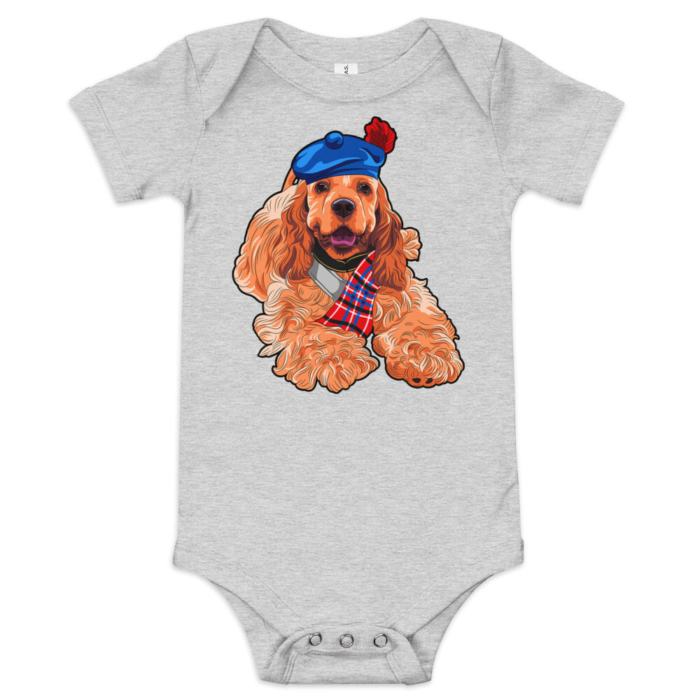 American Cocker Spaniel Dog Wears Blue Hat Bodysuit, No. 0551