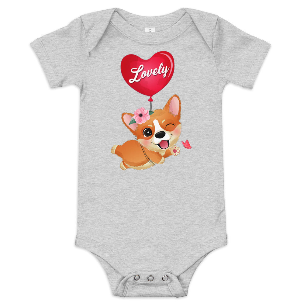 Corgi Dog Flying with Balloon Bodysuit, No. 0054