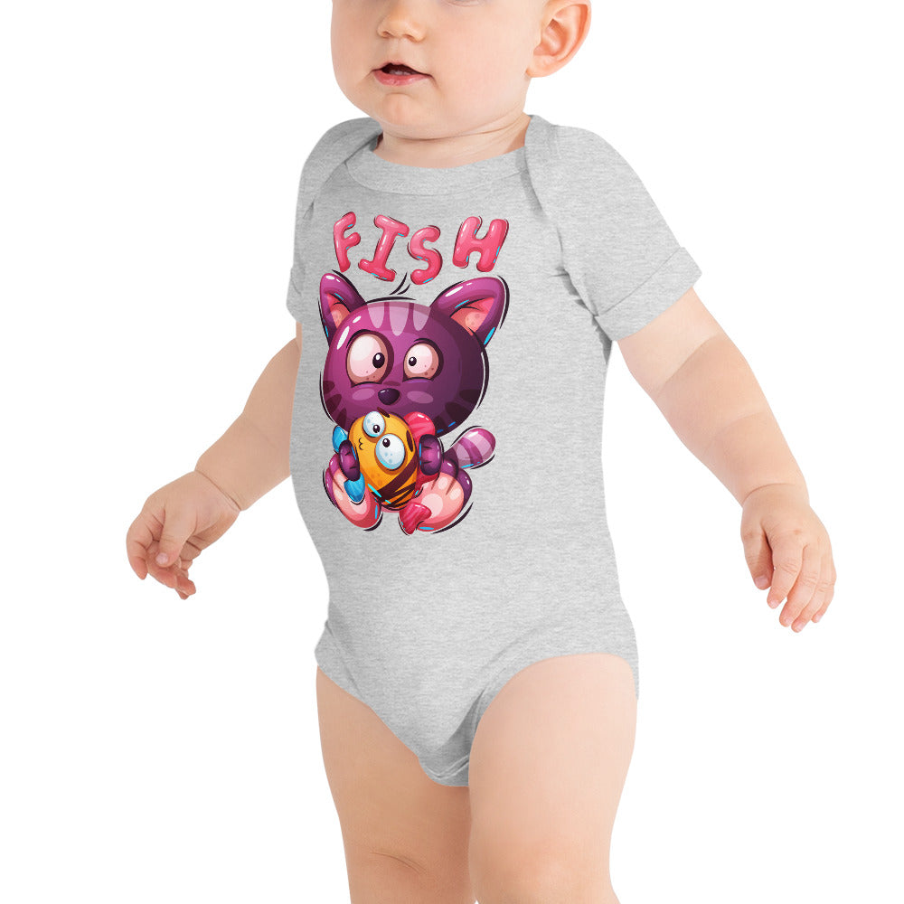 Funny Kitty Cat with Fish Bodysuit, No. 0425