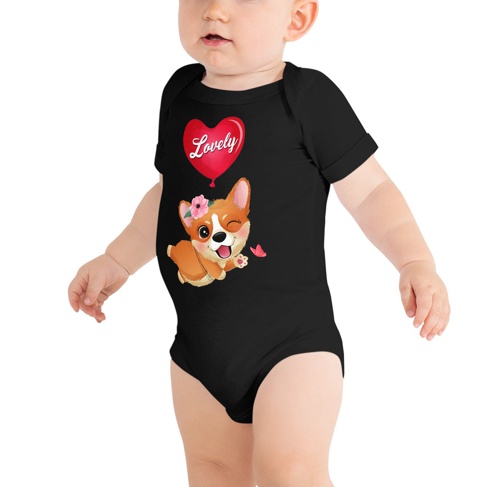 Corgi Dog Flying with Balloon Bodysuit, No. 0054