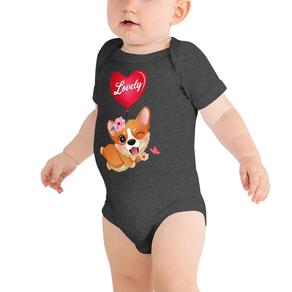 Corgi Dog Flying with Balloon Bodysuit, No. 0054