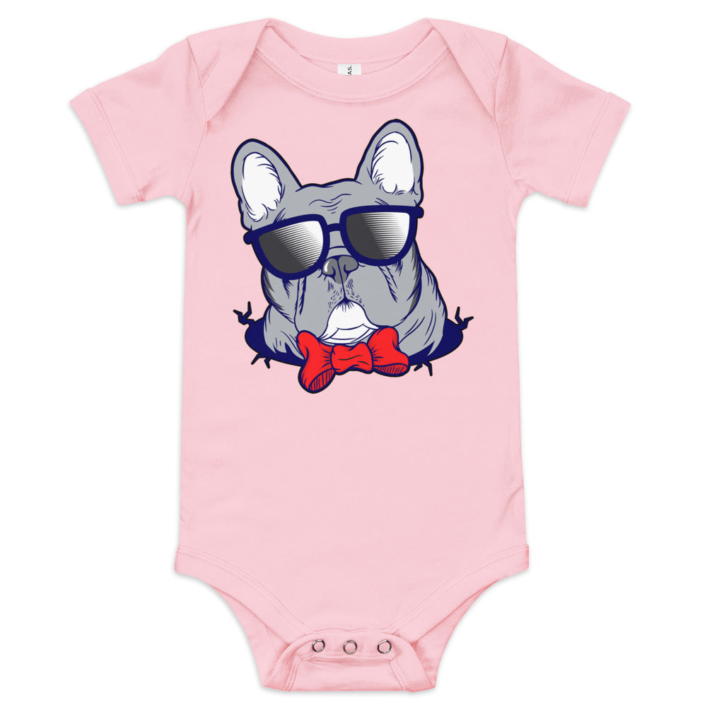 Cool French Bulldog Dog with Glasses Bodysuit, No. 0579