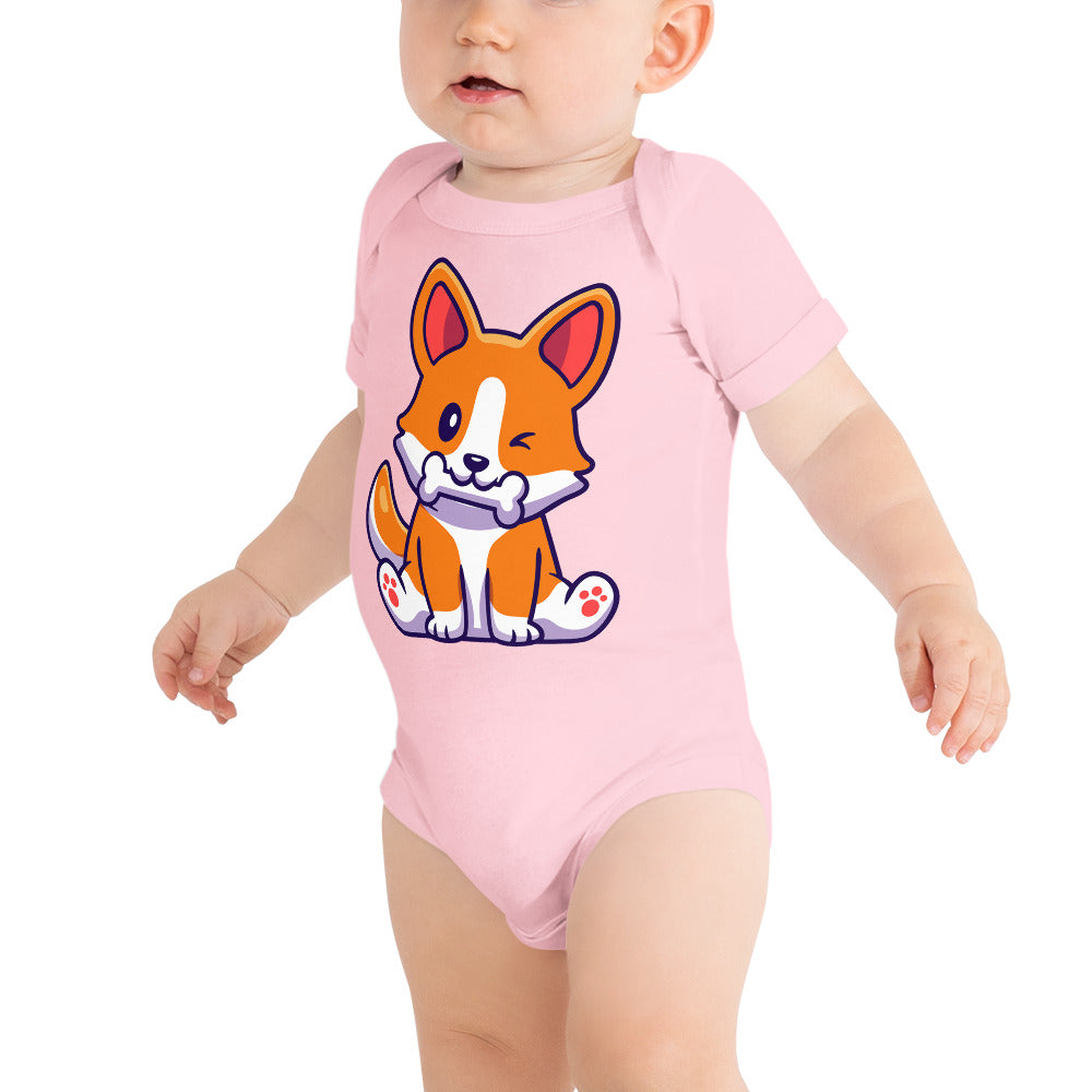 Cute Corgi Dog Eating Bone Bodysuit, No. 0182