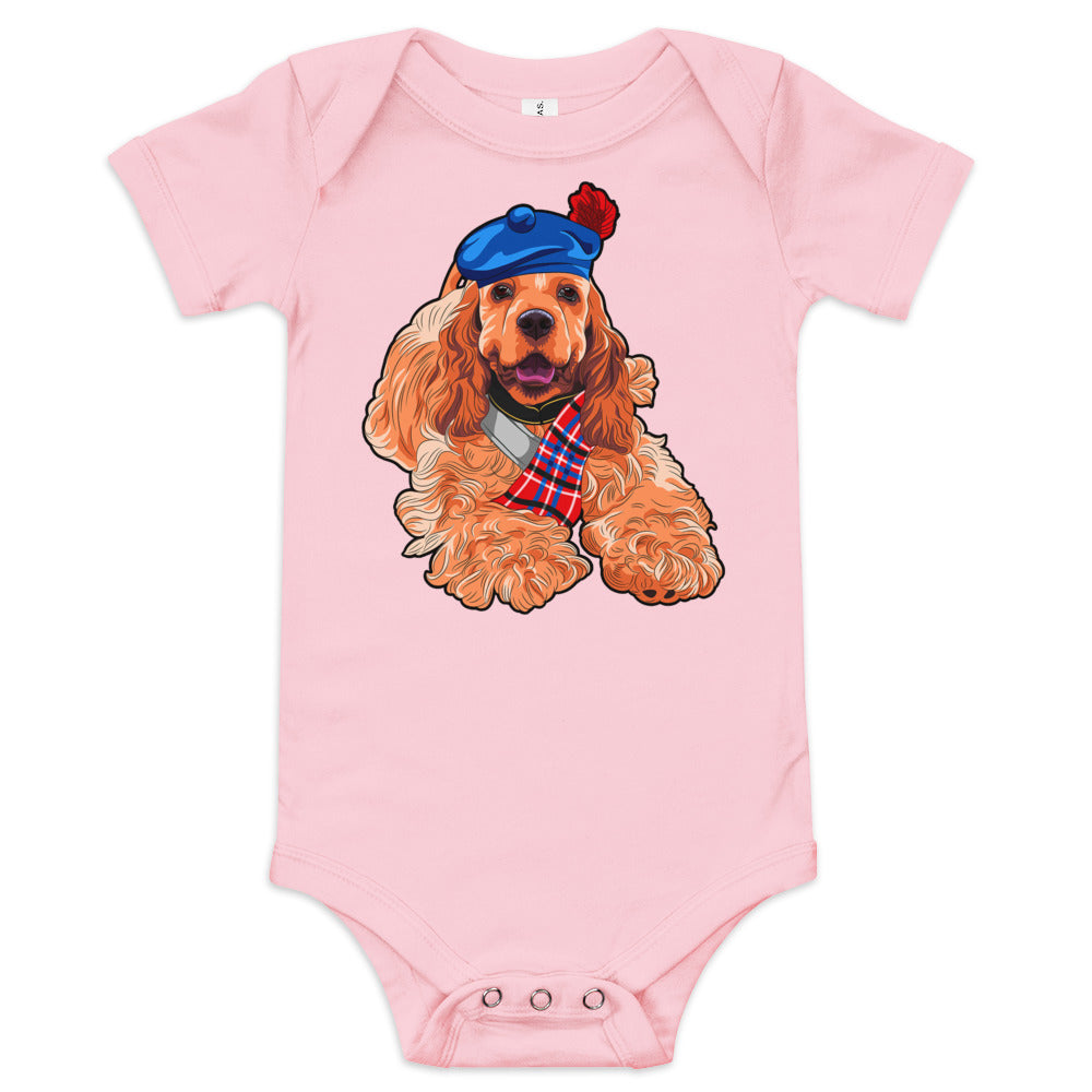 American Cocker Spaniel Dog Wears Blue Hat Bodysuit, No. 0551