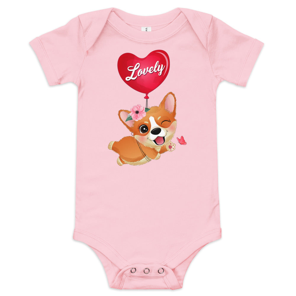 Corgi Dog Flying with Balloon Bodysuit, No. 0054