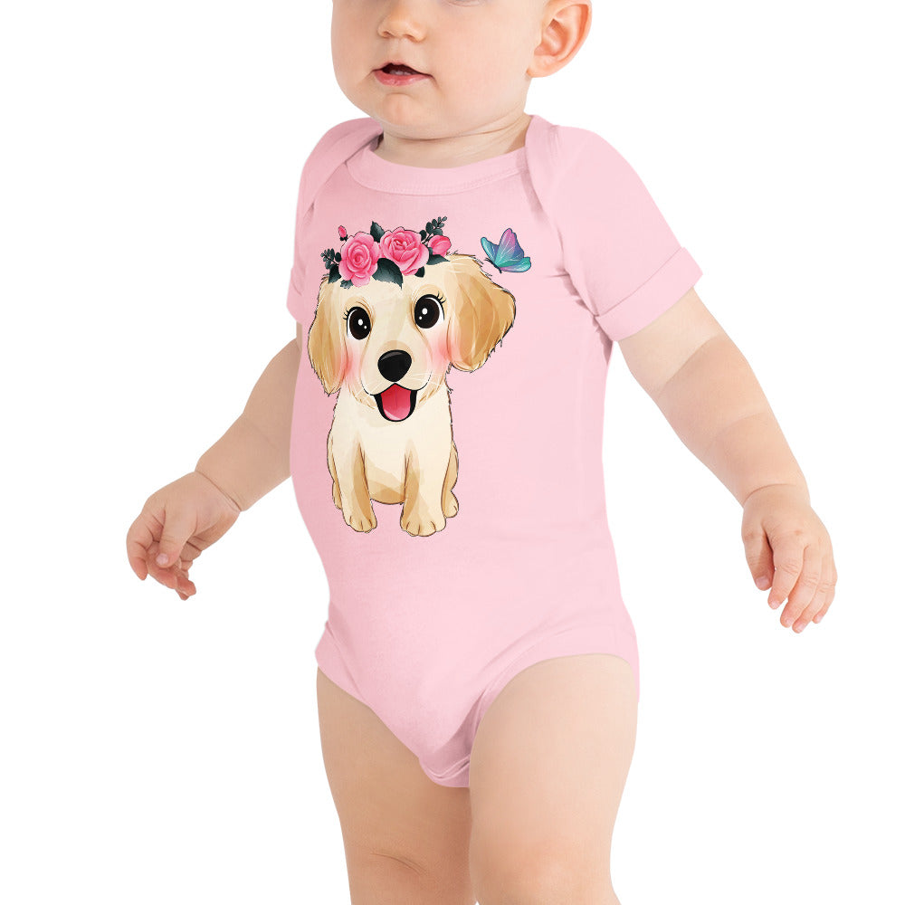Cute Little Golden Retriever Dog Bodysuit, No. 0359