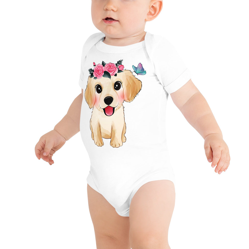 Cute Little Golden Retriever Dog Bodysuit, No. 0359