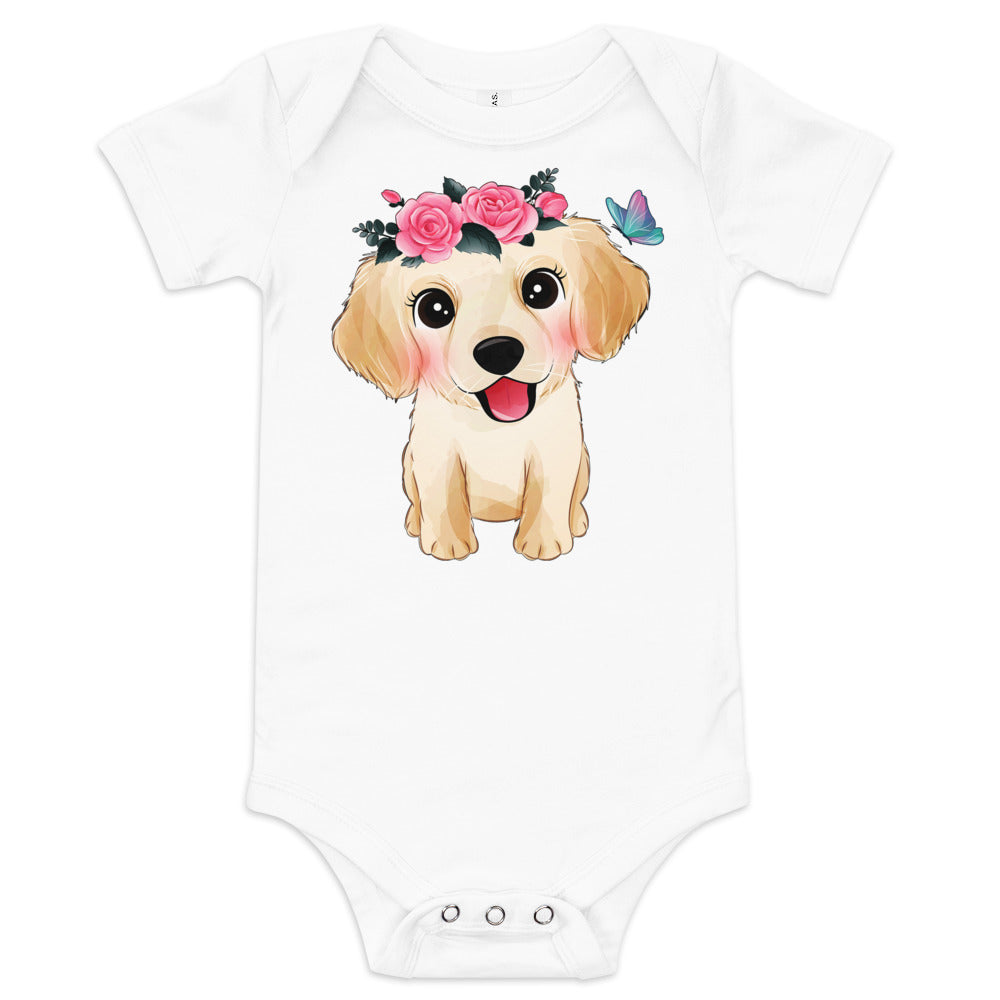 Cute Little Golden Retriever Dog Bodysuit, No. 0359