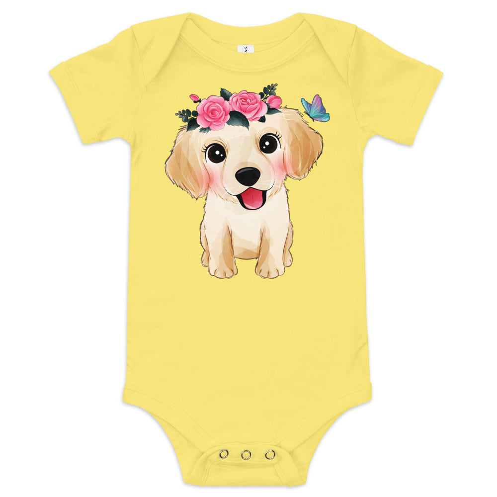 Cute Little Golden Retriever Dog Bodysuit, No. 0359