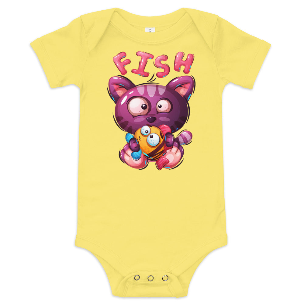 Funny Kitty Cat with Fish Bodysuit, No. 0425