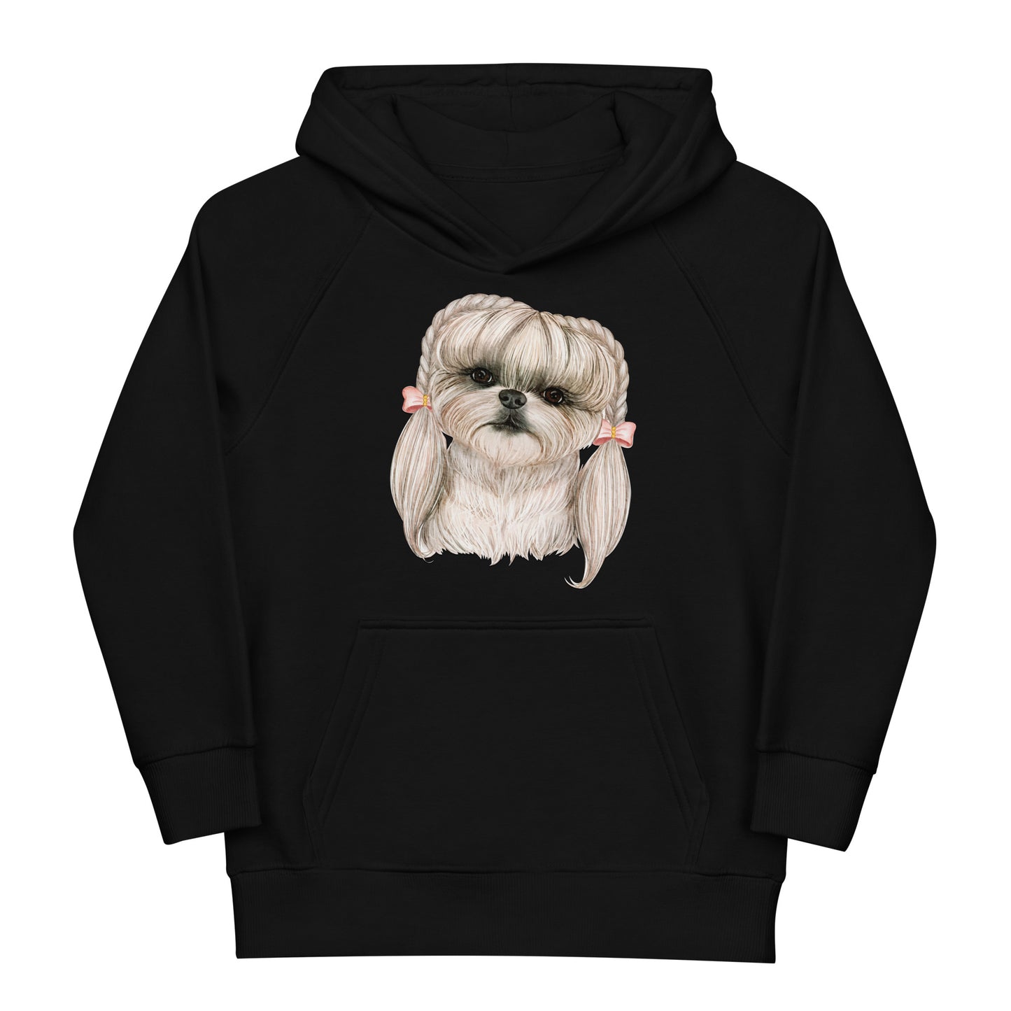 Adorable Dog with Pink Hair Braids Ribbon Hoodie, No. 0565