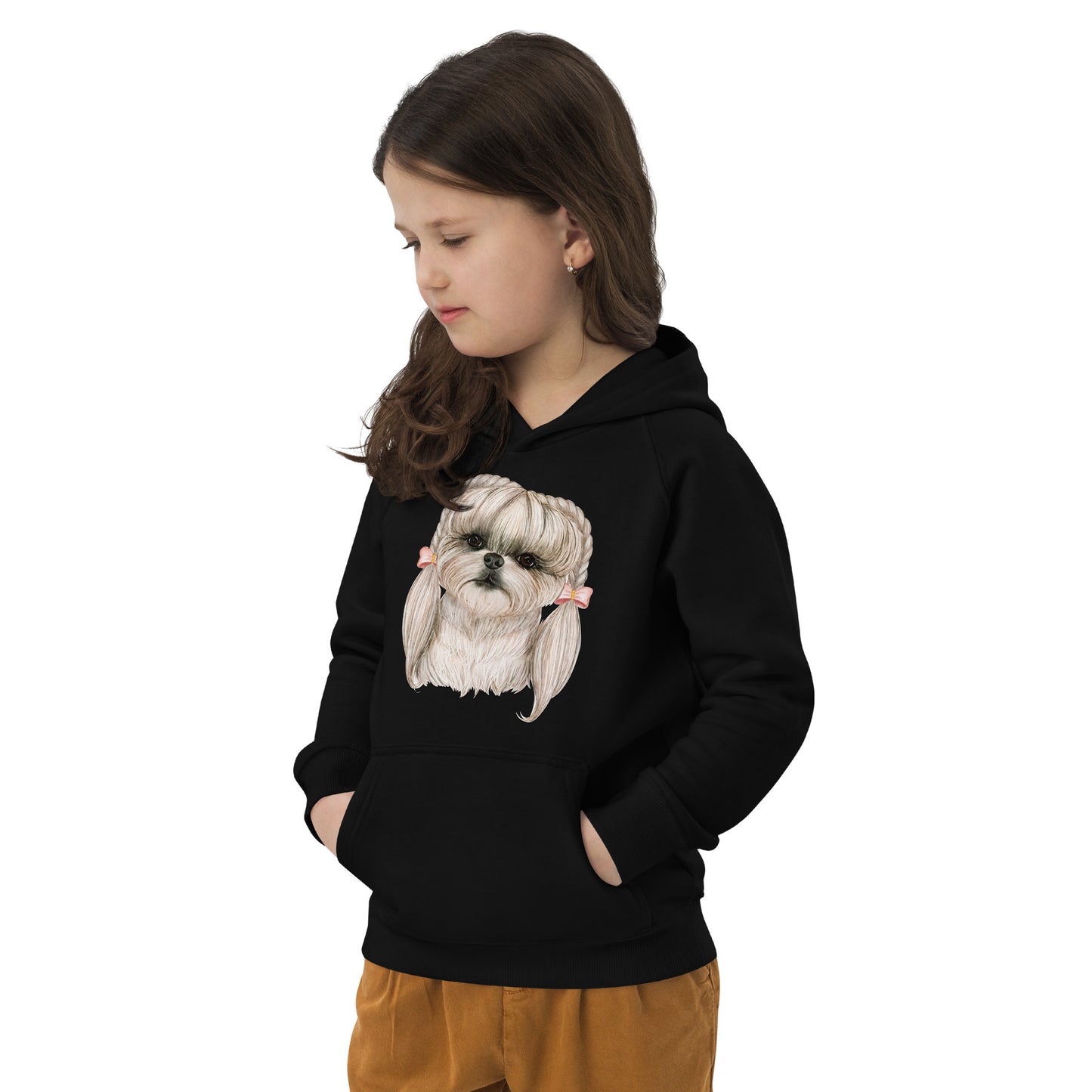 Adorable Dog with Pink Hair Braids Ribbon Hoodie, No. 0565