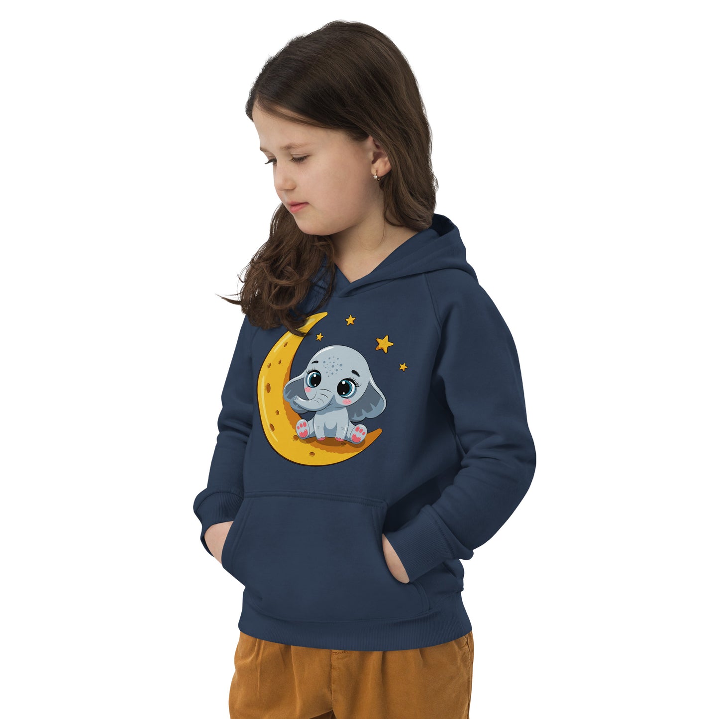 Cute Baby Elephant Sitting on the Moon Hoodie, No. 0085