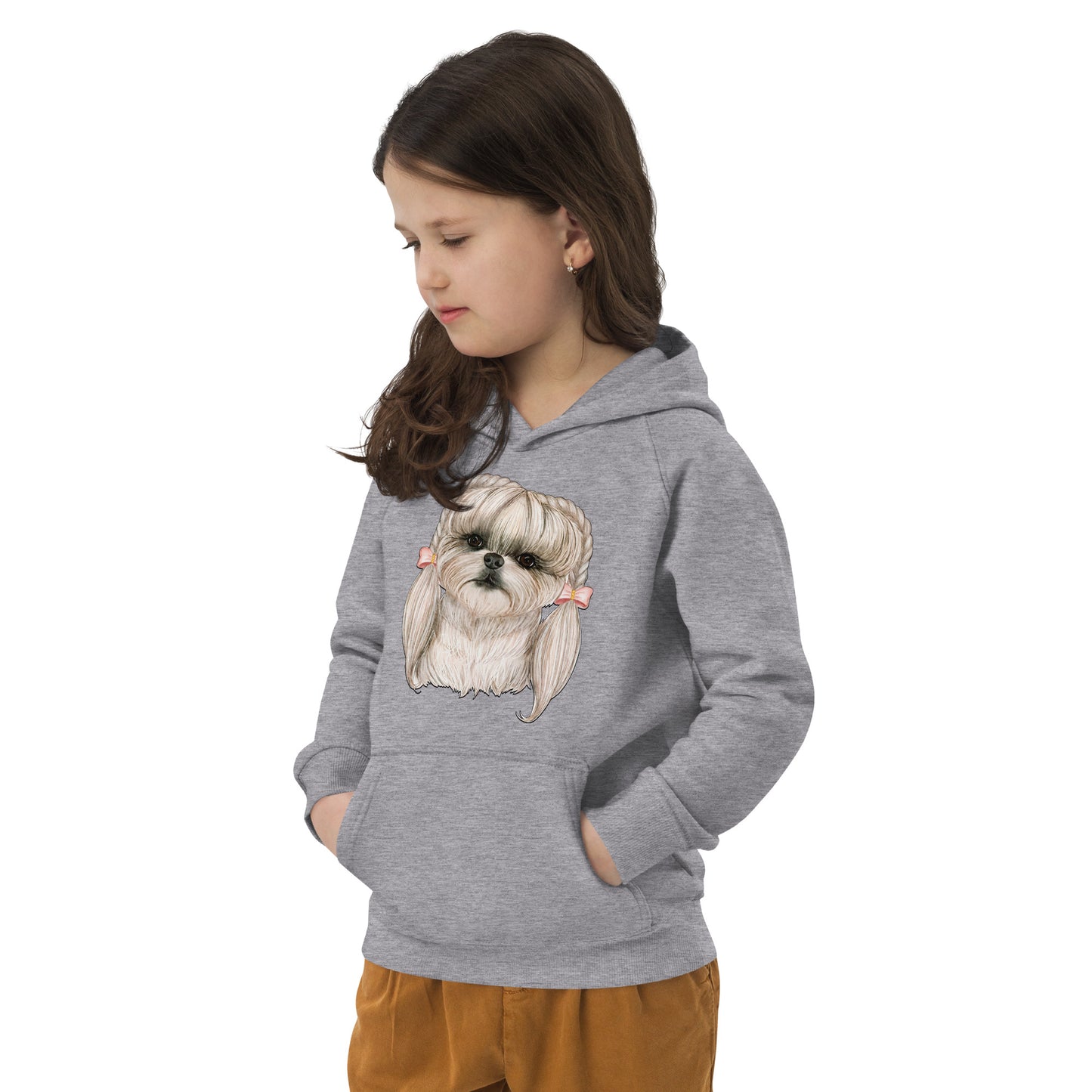 Adorable Dog with Pink Hair Braids Ribbon Hoodie, No. 0565