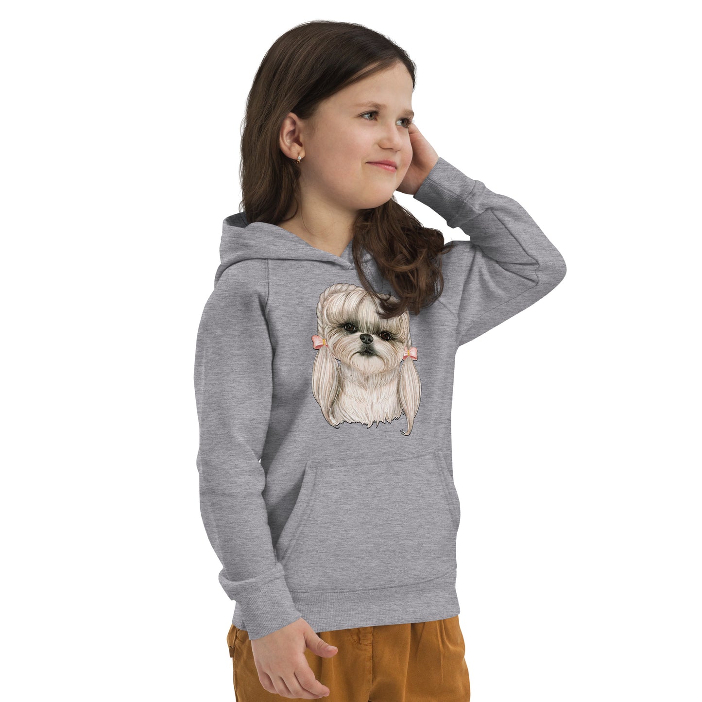 Adorable Dog with Pink Hair Braids Ribbon Hoodie, No. 0565