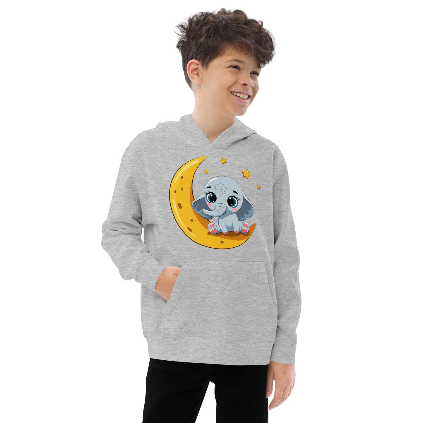 Cute Baby Elephant Sitting on the Moon Hoodie, No. 0085