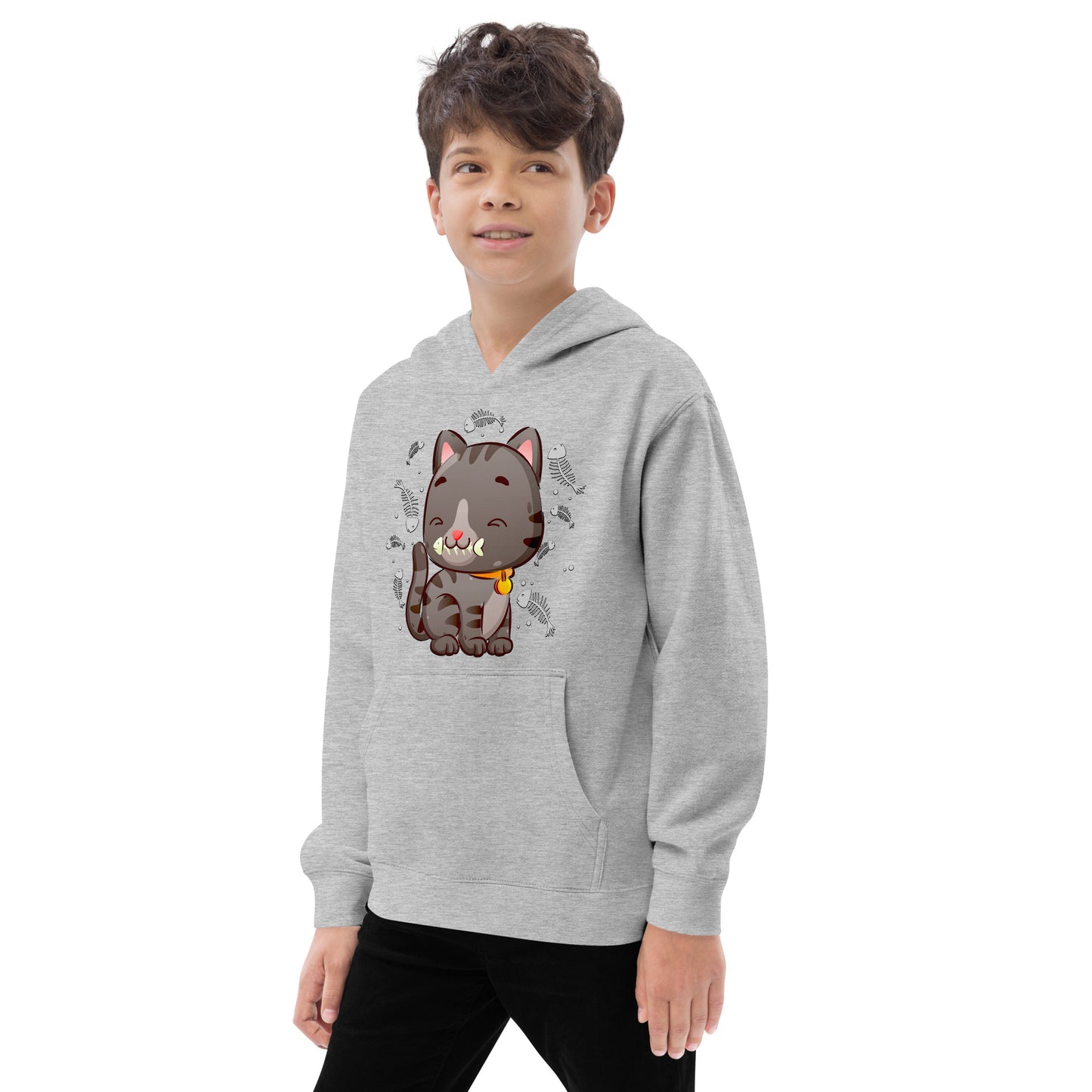 Cute Baby Cat Eating Fish Bone Hoodie, No. 0138