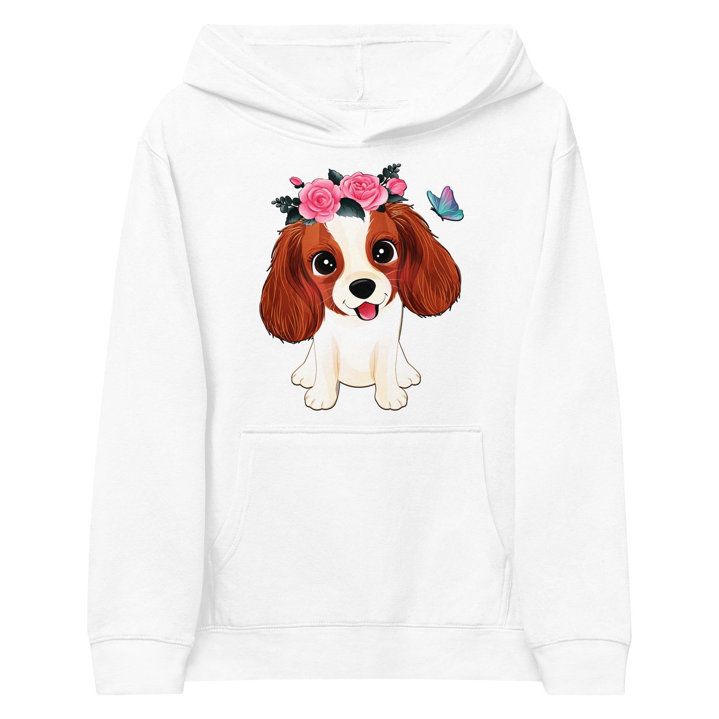 Cute Little Cavalier King Charles Dog with Flowers Hoodie, No. 0353