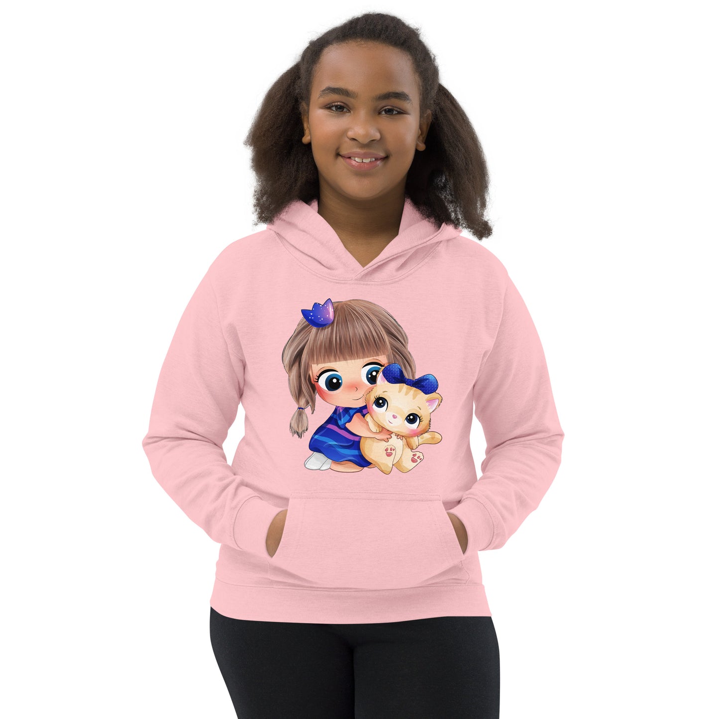 Little Girl Hugging Cute Cat Hoodie, No. 0049