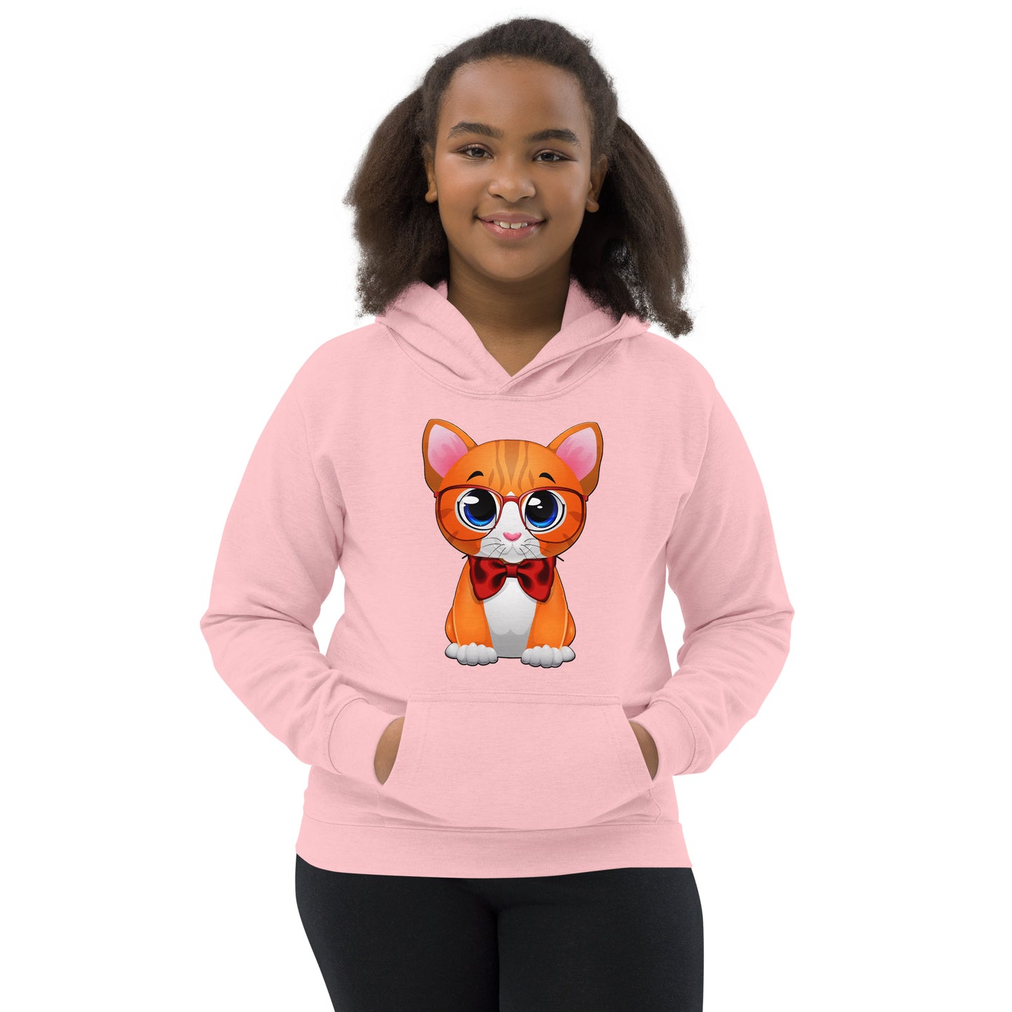 Cute Cat Wearing Red Bow Hoodie, No. 0162