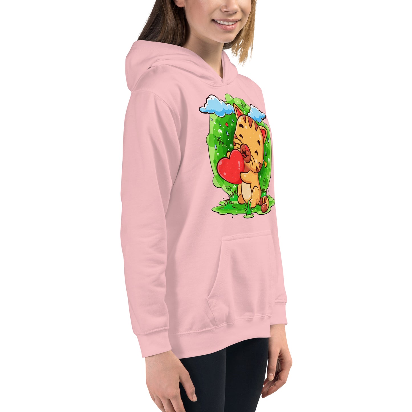 Happy Baby Cat Holding Heart Hoodie, No. 0528